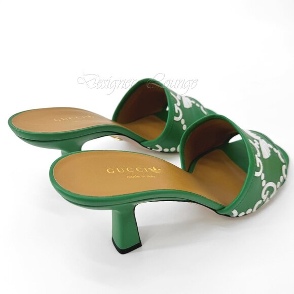 NEW GUCCI x ADIDAS GG Trefoil Logo Green Leather Heel Sandal Pump EU 39.5 US 9.5 - Picture 8 of 11